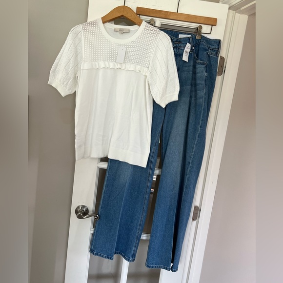NWT LOFT White Dot & Ruffle Spring Pointelle Sweater Tee M - Picture 4 of 4